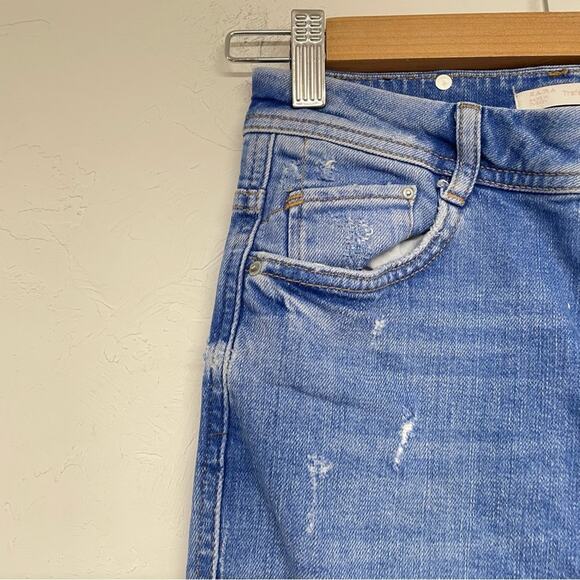 Zara Blue Distressed Raw Hem High Rise Skinny Jeans Womens 00 Zip Fly Classic - Picture 7 of 11